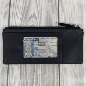 Genuine Leather Credit Card Holder Slim Women Wallet, Dark Blue
